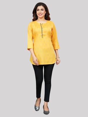Yellow woven rayon short-kurtis 5