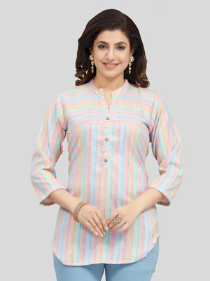 Multicolor woven rayon short-kurtis 1