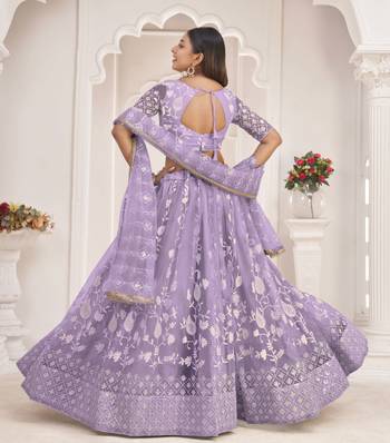 Light-lavender embroidered net semi stitched lehenga 5