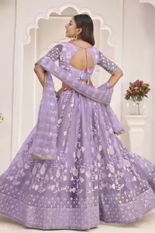 Light-lavender embroidered net semi stitched lehenga