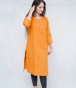 Women's Pure Cotton Straight embellished mustard yellow color Kurta