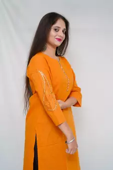 Women's Pure Cotton Straight embellished mustard yellow color Kurta