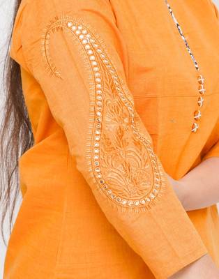 Women's Pure Cotton Straight embellished mustard yellow color Kurta 3