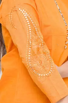 Women's Pure Cotton Straight embellished mustard yellow color Kurta