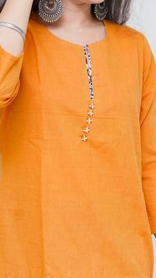 Women's Pure Cotton Straight embellished mustard yellow color Kurta 4