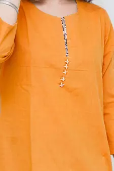 Women's Pure Cotton Straight embellished mustard yellow color Kurta