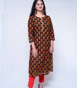 Women's Cotton hand block printed brown straight kurta