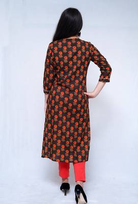 Women's Cotton hand block printed brown straight kurta 2