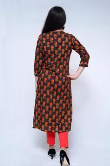 Women's Cotton hand block printed brown straight kurta