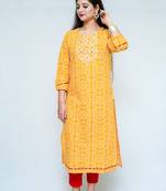 Yellow Cotton bandhni printed kurti