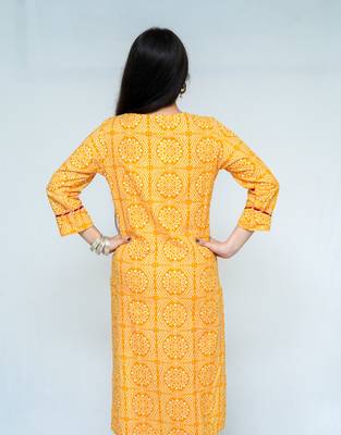 Yellow Cotton bandhni printed kurti 2