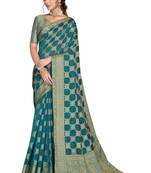 Teal woven silk saree with blouse