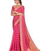 Pink woven silk saree with blouse