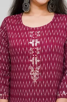 Women's rayon Cotton Discharge printed maroon color embellished kurta