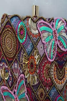 PINK MULTI COLOR HAND EMBROIDED BEADED CLUTCH CUM SLING BAG (size : 9inch  L X 6inch W)
