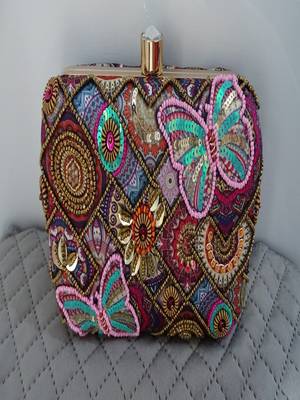 PINK MULTI COLOR HAND EMBROIDED BEADED CLUTCH CUM SLING BAG (size : 9inch  L X 6inch W) 5