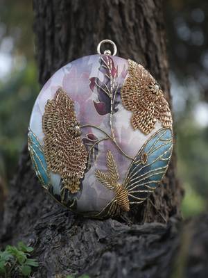 GOLD WITH MULTI COLOR  HAND EMBROIDED BEADED ROUND CLUTCH CUM SLING BAG(size : 8inch L X 8inch W) 4