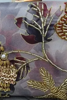 GOLDEN  COLOR HAND EMBROIDED BEADED CLUTCH CUM SLING BAG (size : 9inch L x 6inch W)