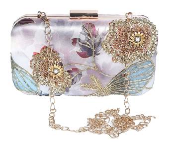 GOLDEN  COLOR HAND EMBROIDED BEADED CLUTCH CUM SLING BAG (size : 9inch L x 6inch W) 1