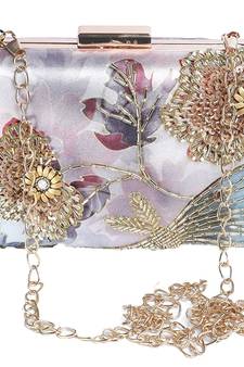 GOLDEN  COLOR HAND EMBROIDED BEADED CLUTCH CUM SLING BAG (size : 9inch L x 6inch W)