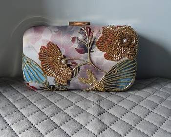 GOLDEN  COLOR HAND EMBROIDED BEADED CLUTCH CUM SLING BAG (size : 9inch L x 6inch W) 4