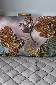GOLDEN  COLOR HAND EMBROIDED BEADED CLUTCH CUM SLING BAG (size : 9inch L x 6inch W)