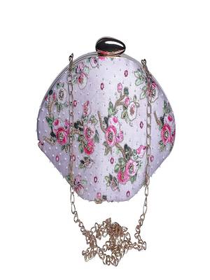 LIGHT PINK COLOR HAND EMBROIDED BEADED BOAT SHAPE CLUTCH CUM SLING BAG (10inch L X 7inch W) 4