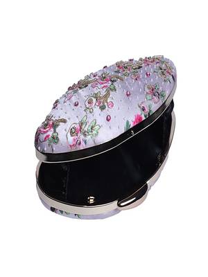 LIGHT PINK COLOR HAND EMBROIDED BEADED BOAT SHAPE CLUTCH CUM SLING BAG (10inch L X 7inch W) 5