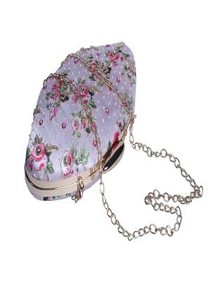 LIGHT PINK COLOR HAND EMBROIDED BEADED BOAT SHAPE CLUTCH CUM SLING BAG (10inch L X 7inch W) 1