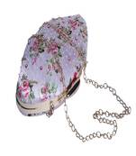LIGHT PINK COLOR HAND EMBROIDED BEADED BOAT SHAPE CLUTCH CUM SLING BAG (10inch L X 7inch W)