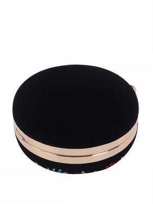 BLACK WITH MULTI COLOR  HAND EMBROIDED BEADED ROUND CLUTCH CUM SLING BAG (8 inch L  X 8inch W) 2