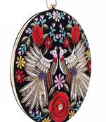 BLACK WITH MULTI COLOR  HAND EMBROIDED BEADED ROUND CLUTCH CUM SLING BAG (8 inch L  X 8inch W)