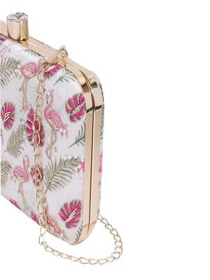 WHITE WITH PINK COLOR HAND EMBROIDED CLUTCH CUM SLING BAG ( 9 inch L X 6 inch W) 3