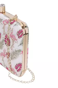WHITE WITH PINK COLOR HAND EMBROIDED CLUTCH CUM SLING BAG ( 9 inch L X 6 inch W)