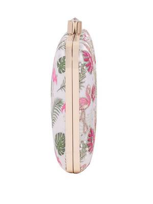 WHITE WITH PINK COLOR HAND EMBROIDED CLUTCH CUM SLING BAG ( 9 inch L X 6 inch W) 4