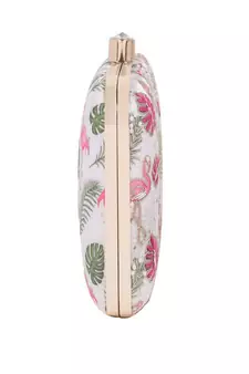 WHITE WITH PINK COLOR HAND EMBROIDED CLUTCH CUM SLING BAG ( 9 inch L X 6 inch W)