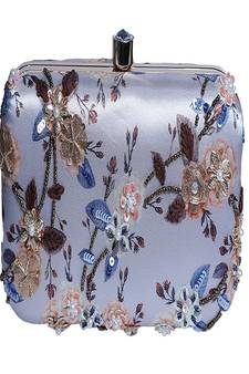 WHITE WITH GOLDEN COLOR HAND EMBROIDED CLUTCH CUM SLING BAG ( 9 inch L X 6 inch W)