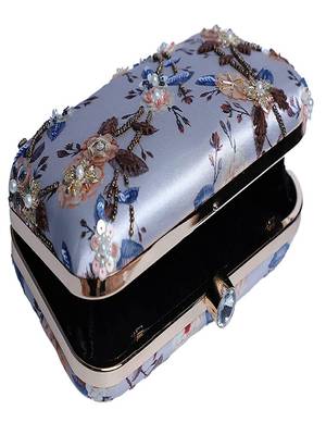 WHITE WITH GOLDEN COLOR HAND EMBROIDED CLUTCH CUM SLING BAG ( 9 inch L X 6 inch W) 3