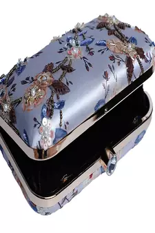 WHITE WITH GOLDEN COLOR HAND EMBROIDED CLUTCH CUM SLING BAG ( 9 inch L X 6 inch W)