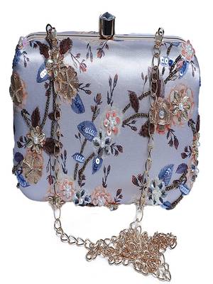 WHITE WITH GOLDEN COLOR HAND EMBROIDED CLUTCH CUM SLING BAG ( 9 inch L X 6 inch W) 4