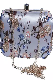 WHITE WITH GOLDEN COLOR HAND EMBROIDED CLUTCH CUM SLING BAG ( 9 inch L X 6 inch W)