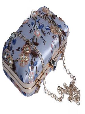 WHITE WITH GOLDEN COLOR HAND EMBROIDED CLUTCH CUM SLING BAG ( 9 inch L X 6 inch W) 5