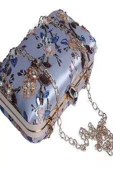 WHITE WITH GOLDEN COLOR HAND EMBROIDED CLUTCH CUM SLING BAG ( 9 inch L X 6 inch W)