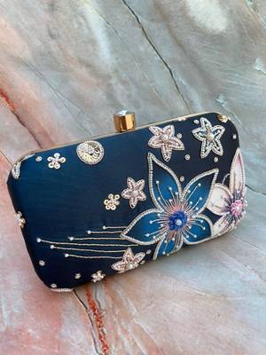 BLUE COLOR HAND EMBROIDED BEADED CLUTCH CUM SLING BAG (9inch L X 7 inch W) 1