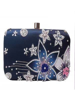 BLUE COLOR HAND EMBROIDED BEADED CLUTCH CUM SLING BAG (9inch L X 7 inch W) 3