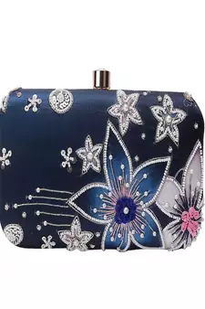 BLUE COLOR HAND EMBROIDED BEADED CLUTCH CUM SLING BAG (9inch L X 7 inch W)