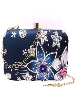 BLUE COLOR HAND EMBROIDED BEADED CLUTCH CUM SLING BAG (9inch L X 7 inch W) 4