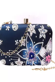 BLUE COLOR HAND EMBROIDED BEADED CLUTCH CUM SLING BAG (9inch L X 7 inch W)
