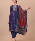 Blue printed viscose long-kurtis