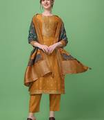 Mustard printed viscose long-kurtis